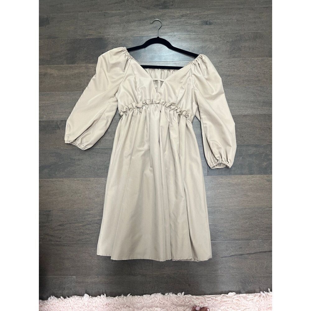 Shein Light Brown Empire Waist V-neck 3/4 sleeve dress